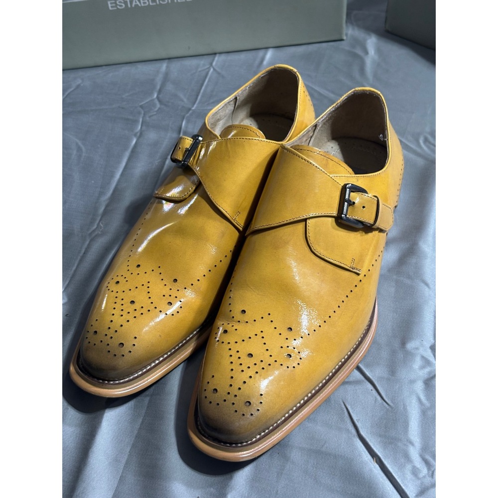 Giovanni Jeffery Men Yellow Leather Single Monk Strap Brogue Dress Shoes Size 11